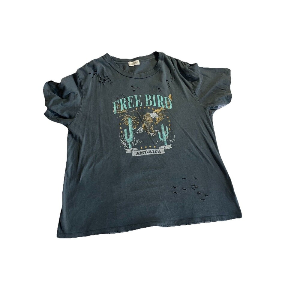 The Post Freebird Distressed Over Sized Tee Shirt Size M/L Blue Unisex
